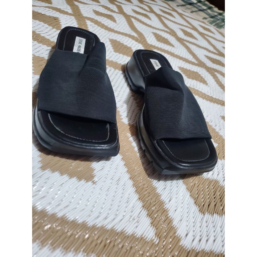 Vintage STEVE MADDEN Y2K 90's Chunky Platform Black  Sandals Slides SZ 9.5 - Picture 2 of 9